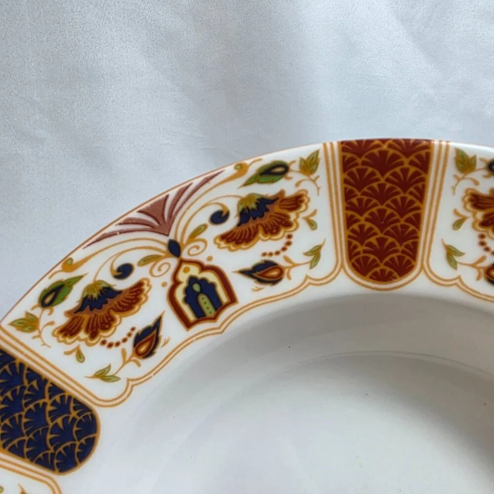 TWO Queens Imari Rim Soup Bowls Green Blue Diamond Band Floral Arches